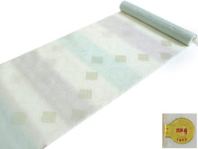 画像をギャラリービューアに読み込む, 名古屋帯 夏 紗 単品 正絹 仕立て付き 九寸 なごや帯 六通 フォーマル 西陣織 三幸織物謹製 証紙付き グリーン 藤色 轡唐草 花菱 女性 レディース 着物 お茶 和装 和服 新品 日本製 送料無料