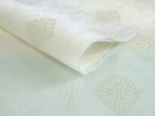 画像をギャラリービューアに読み込む, 名古屋帯 夏 紗 単品 正絹 仕立て付き 九寸 なごや帯 六通 フォーマル 西陣織 三幸織物謹製 証紙付き グリーン 藤色 轡唐草 花菱 女性 レディース 着物 お茶 和装 和服 新品 日本製 送料無料