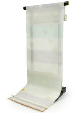 画像をギャラリービューアに読み込む, 名古屋帯 夏 紗 単品 正絹 仕立て付き 九寸 なごや帯 六通 フォーマル 西陣織 三幸織物謹製 証紙付き グリーン 藤色 轡唐草 花菱 女性 レディース 着物 お茶 和装 和服 新品 日本製 送料無料