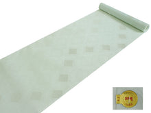 画像をギャラリービューアに読み込む, 名古屋帯 夏 紗 単品 正絹 仕立て付き 九寸 なごや帯 六通 フォーマル 西陣織 三幸織物謹製 証紙付き 薄グリーン 轡唐草 花菱 女性 レディース 着物 お茶 和装 和服 新品 日本製 送料無料