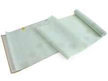 画像をギャラリービューアに読み込む, 名古屋帯 夏 紗 単品 正絹 仕立て付き 九寸 なごや帯 六通 フォーマル 西陣織 三幸織物謹製 証紙付き 薄グリーン 轡唐草 花菱 女性 レディース 着物 お茶 和装 和服 新品 日本製 送料無料