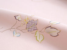 画像をギャラリービューアに読み込む, 正絹 小紋 反物 フルオーダー 仕立て付き 着物 和装 和服 ピンク 葡萄唐草 着尺 単品 袷 単衣 女性 レディース 送料無料