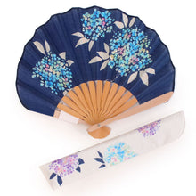 画像をギャラリービューアに読み込む, 扇子 女性用 袋付き セット 紺 あじさい 綿 コットン 箱入り レディース 母の日 プレゼント ギフト おしゃれ 普段使いに 婦人用 女性 レディース せんす 扇子袋 和装小物 夏