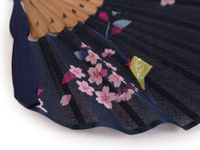 画像をギャラリービューアに読み込む, 扇子 扇子袋 2点セット レディース 紺 鳥 桜 箱入り エコ ギフト プレゼント 春 夏 母の日 婦人 女性 女 京扇子 せんす y2 送料無料