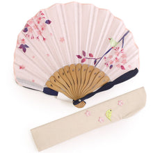 画像をギャラリービューアに読み込む, 扇子 扇子袋 2点セット レディース ピンク 鳥 桜 箱入り エコ ギフト プレゼント 春 夏 母の日 婦人 女性 女 京扇子 せんす y2 送料無料