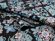 画像をギャラリービューアに読み込む, 正絹 小紋 反物 フルオーダー 仕立て付き 着物 和装 和服 黒 菱格子 菊 花唐草 着尺 単品 袷 単衣 女性 レディース 送料無料