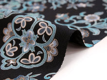 画像をギャラリービューアに読み込む, 正絹 小紋 反物 フルオーダー 仕立て付き 着物 和装 和服 黒 菱格子 菊 花唐草 着尺 単品 袷 単衣 女性 レディース 送料無料