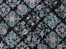 画像をギャラリービューアに読み込む, 正絹 小紋 反物 フルオーダー 仕立て付き 着物 和装 和服 黒 菱格子 菊 花唐草 着尺 単品 袷 単衣 女性 レディース 送料無料