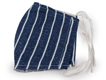 画像をギャラリービューアに読み込む, マスク 洗えるマスク デニム風 ネイビー 縞 ガーゼ 洗える 在庫あり 日本製 耳ゴム 国内発送 個包装 女性 男性 大人 リバージュ