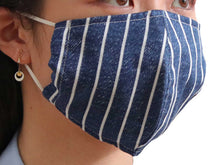 画像をギャラリービューアに読み込む, マスク 洗えるマスク デニム風 ネイビー 縞 ガーゼ 洗える 在庫あり 日本製 耳ゴム 国内発送 個包装 女性 男性 大人 リバージュ