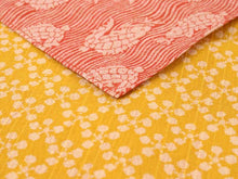 画像をギャラリービューアに読み込む, 風呂敷 ふろしき 尺三巾 渋オレンジ地 荒磯 山吹地 梅小鉢 49cm リバーシブル 綿 日本製 かわいい おしゃれ めでたい 吉祥 和 コットン ギフト プレゼント 両面 お弁当箱 エコ ネコポス発送可能 あす楽