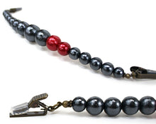 画像をギャラリービューアに読み込む, メンズ 羽織紐 ブラック×レッド コットンパール クリップ付 MIZUHO 男性用 紳士 モダン 送料無料 日本製 KZ