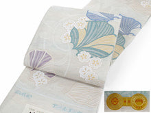 画像をギャラリービューアに読み込む, 袋帯 単品 絹 六通柄 未使用 仕立て付き オフホワイト 葉っぱ 花 アールヌーヴォー ぬれぬき 六通 西陣織 吉村織物謹製 証紙付き 洒落 ふくろ帯 女性 レディース 着物 和装 和服 訪問着 付け下げ 色無地 伝統工芸 おしゃ