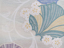 画像をギャラリービューアに読み込む, 袋帯 単品 絹 六通柄 未使用 仕立て付き オフホワイト 葉っぱ 花 アールヌーヴォー ぬれぬき 六通 西陣織 吉村織物謹製 証紙付き 洒落 ふくろ帯 女性 レディース 着物 和装 和服 訪問着 付け下げ 色無地 伝統工芸 おしゃ