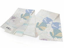 画像をギャラリービューアに読み込む, 袋帯 単品 絹 六通柄 未使用 仕立て付き オフホワイト 葉っぱ 花 アールヌーヴォー ぬれぬき 六通 西陣織 吉村織物謹製 証紙付き 洒落 ふくろ帯 女性 レディース 着物 和装 和服 訪問着 付け下げ 色無地 伝統工芸 おしゃ