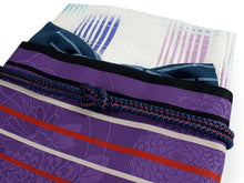 画像をギャラリービューアに読み込む, 洗える着物 コーディネートセット 袷 名古屋帯 正絹帯揚げ帯締め Mサイズ 4点セット 小紋 レディース 女性 白地 ブルー系絣格子柄 着物 紫地 縞柄 帯 帯あげ 帯〆 プレタ 和装 和服 きものセット 送料無料 あす楽