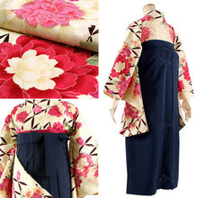 画像をギャラリービューアに読み込む, 卒業式 二尺袖 着物 袴 2点セット S M L LL サイズ 全4柄 七宝 牡丹 矢羽根 藤 無地 ショート丈 大学生 小学生 ジュニア 購入 販売 2尺袖 和装 和服 洗える着物 大人 女性 レディース 古典 モダン 謝恩会 送料無料<br>