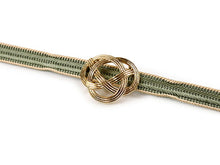 画像をギャラリービューアに読み込む, 仕立て上がり夏名古屋帯 帯留 三分紐 3点セット 黒褐地 更麻柄 帯 アッシュグリーン地 帯締め ゴールド あわじ結び 帯留め お洒落 九寸 なごや帯 和装小物 レディース 女性 新品 送料無料 あす楽