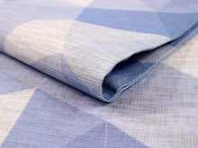 画像をギャラリービューアに読み込む, 仕立て上がり名古屋帯 単品 夏 麻 青紫系地 幾何学柄 お洒落 九寸 なごや帯 レディース 女性 新品 送料無料 あす楽