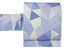 画像をギャラリービューアに読み込む, 仕立て上がり名古屋帯 単品 夏 麻 青紫系地 幾何学柄 お洒落 九寸 なごや帯 レディース 女性 新品 送料無料 あす楽