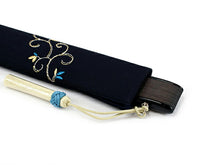 画像をギャラリービューアに読み込む, 扇子 扇子袋 2点セット レディース 黒 唐草模様 箱入り エコ ギフト プレゼント 春 夏 母の日 婦人 女性 女 綿 シルク 京扇子 せんす あす楽