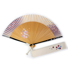 画像をギャラリービューアに読み込む, 扇子 扇子袋 2点セット レディース パープル 桜かすみ 箱入り 大きめ Large Size エコ ギフト プレゼント 春 夏 母の日 婦人 女性 女 シルク 京扇子 せんす あす楽