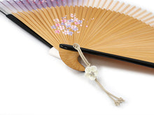 画像をギャラリービューアに読み込む, 扇子 扇子袋 2点セット レディース パープル 桜かすみ 箱入り 大きめ Large Size エコ ギフト プレゼント 春 夏 母の日 婦人 女性 女 シルク 京扇子 せんす あす楽