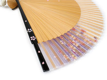 画像をギャラリービューアに読み込む, 扇子 扇子袋 2点セット レディース パープル 桜かすみ 箱入り 大きめ Large Size エコ ギフト プレゼント 春 夏 母の日 婦人 女性 女 シルク 京扇子 せんす あす楽