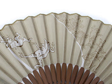 画像をギャラリービューアに読み込む, 扇子 男性用 単品 緑ベージュ 鳥獣戯画 メンズ エコ ギフト プレゼント 春 夏 父の日 紳士 男 男性 綿 京扇子 せんす あす楽