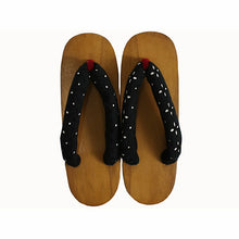 画像をギャラリービューアに読み込む, 下駄 レディース サンダル 浴衣 23.0 23.5 24.0 24.5 白木台 黒地サテンレース柄鼻緒 右近 かかと低め 女性 ラバー有