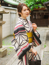 画像をギャラリービューアに読み込む, 浴衣 単品 レディース 生成り地麻の葉にライン柄 フリーサイズ 浴衣のみ 浴衣単品 2022 大人 ゆかた yukata 綿 麻 粋 レトロ モダン 和装 和服 女性 夏祭り 花火大会