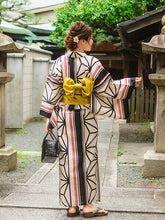 画像をギャラリービューアに読み込む, 浴衣 単品 レディース 生成り地麻の葉にライン柄 フリーサイズ 浴衣のみ 浴衣単品 2022 大人 ゆかた yukata 綿 麻 粋 レトロ モダン 和装 和服 女性 夏祭り 花火大会