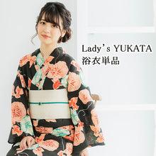 画像をギャラリービューアに読み込む, 浴衣 単品 レディース 黒地朝顔柄 フリーサイズ 浴衣のみ 浴衣単品 2022 大人 ゆかた yukata 綿 麻 粋 レトロ モダン 和装 和服 女性 夏祭り 花火大会