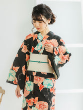 画像をギャラリービューアに読み込む, 浴衣 単品 レディース 黒地朝顔柄 フリーサイズ 浴衣のみ 浴衣単品 2022 大人 ゆかた yukata 綿 麻 粋 レトロ モダン 和装 和服 女性 夏祭り 花火大会