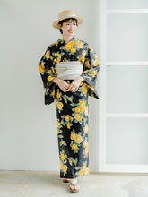 画像をギャラリービューアに読み込む, 浴衣 単品 レディース 黒地椿柄 フリーサイズ 浴衣のみ 浴衣単品 大人 ゆかた yukata 綿 粋 レトロ モダン 和装 和服 女性 夏祭り 花火大会