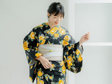 画像をギャラリービューアに読み込む, 浴衣 単品 レディース 黒地椿柄 フリーサイズ 浴衣のみ 浴衣単品 大人 ゆかた yukata 綿 粋 レトロ モダン 和装 和服 女性 夏祭り 花火大会