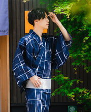 画像をギャラリービューアに読み込む, 浴衣 メンズ 単品 濃紺地格子柄 おしゃれ 粋 M L LL 2022 花火大会 夏祭り 男性 紳士 155cm〜185cm 男性浴衣