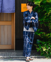 画像をギャラリービューアに読み込む, 浴衣 メンズ 単品 濃紺地格子柄 おしゃれ 粋 M L LL 2022 花火大会 夏祭り 男性 紳士 155cm〜185cm 男性浴衣