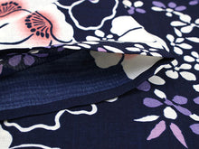 画像をギャラリービューアに読み込む, 洗える夏着物 コーディネート 4点セット L サイズ 紺地 牡丹柄 夏きもの 幾何学ストライプ柄 絽つづれ 名古屋帯 絽 帯揚げ 丸組 帯締め 和装 和服 レディース 女性 カジュアル 普段着 おでかけ お気軽 上品 夏 吸汗速乾