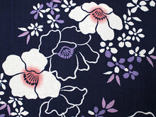 画像をギャラリービューアに読み込む, 洗える夏着物 コーディネート 4点セット L サイズ 紺地 牡丹柄 夏きもの 幾何学ストライプ柄 絽つづれ 名古屋帯 絽 帯揚げ 丸組 帯締め 和装 和服 レディース 女性 カジュアル 普段着 おでかけ お気軽 上品 夏 吸汗速乾