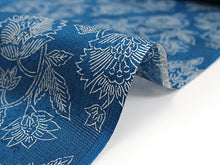 画像をギャラリービューアに読み込む, 夏着物 反物 正絹 紬 フルオーダー 仕立て付き 暗い藍色 花唐草 丹後ちりめん 小紋 女性 レディース 送料無料