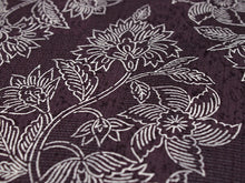 画像をギャラリービューアに読み込む, 夏着物 反物 正絹 紬 フルオーダー 仕立て付き 茶紫 花唐草 丹後ちりめん 小紋 女性 レディース 送料無料