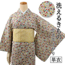 画像をギャラリービューアに読み込む, 洗える着物 単衣 小紋 綿 フリーサイズ 仕立て上がり 単品 小花柄シリーズ ミルキーホワイト地 猫と小花尽くし 女性 レディース 和装 和服 きもの プレタ 春 秋 きもの カジュアル 可愛い 普段着 送料無料 あす楽