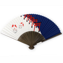 画像をギャラリービューアに読み込む, 扇子 男性用 単品 白 紺 鳥居 狐面柄 メンズ エコ ギフト プレゼント 贈り物 春 夏 父の日 紳士 男 男性 京扇子 せんす カジュアル 小物 雑貨