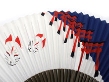 画像をギャラリービューアに読み込む, 扇子 男性用 単品 白 紺 鳥居 狐面柄 メンズ エコ ギフト プレゼント 贈り物 春 夏 父の日 紳士 男 男性 京扇子 せんす カジュアル 小物 雑貨