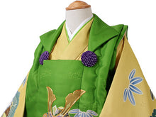 画像をギャラリービューアに読み込む, 七五三 被布セット 3歳 男の子 7点フルセット 山吹色 松 束ね熨斗 三ツ身着物 グリーン色 被布コート 長襦袢 巾着 雪駄 必要なものが1セットでお届け ギフト 三歳 753 SDGs