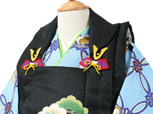 画像をギャラリービューアに読み込む, 七五三 被布セット 3歳 男の子 7点フルセット 水色 七宝 松 小槌 三ツ身着物 黒 被布コート 長襦袢 巾着 雪駄 必要なものが1セットでお届け ギフト 三歳 753 SDGs