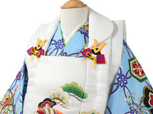 画像をギャラリービューアに読み込む, 七五三 被布セット 3歳 男の子 7点フルセット 水色 七宝 松 小槌 三ツ身着物 白 被布コート 長襦袢 巾着 雪駄 必要なものが1セットでお届け ギフト 三歳 753 SDGs