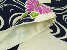 画像をギャラリービューアに読み込む, 洗える着物 コーディネートセット 袷 名古屋帯 正絹帯揚げ帯締め Lサイズ 4点セット 小紋 レディース 女性 クリーム色 ピンク 青 菊 波柄 着物 黒 紫 グレー 千鳥格子柄 帯 帯あげ 帯〆 プレタ 和装 和服 きものセット 送