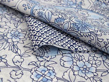 画像をギャラリービューアに読み込む, 洗える着物 セミオーダー付き 反物 単品 ハナエモリ 青地に横段鹿の子模様と古模様典柄 XS・S・M・L・XLサイズから選べる 上品 レディース 女性 小紋 和装 和服 袷 単衣 きもの 羽織 コート 送料無料